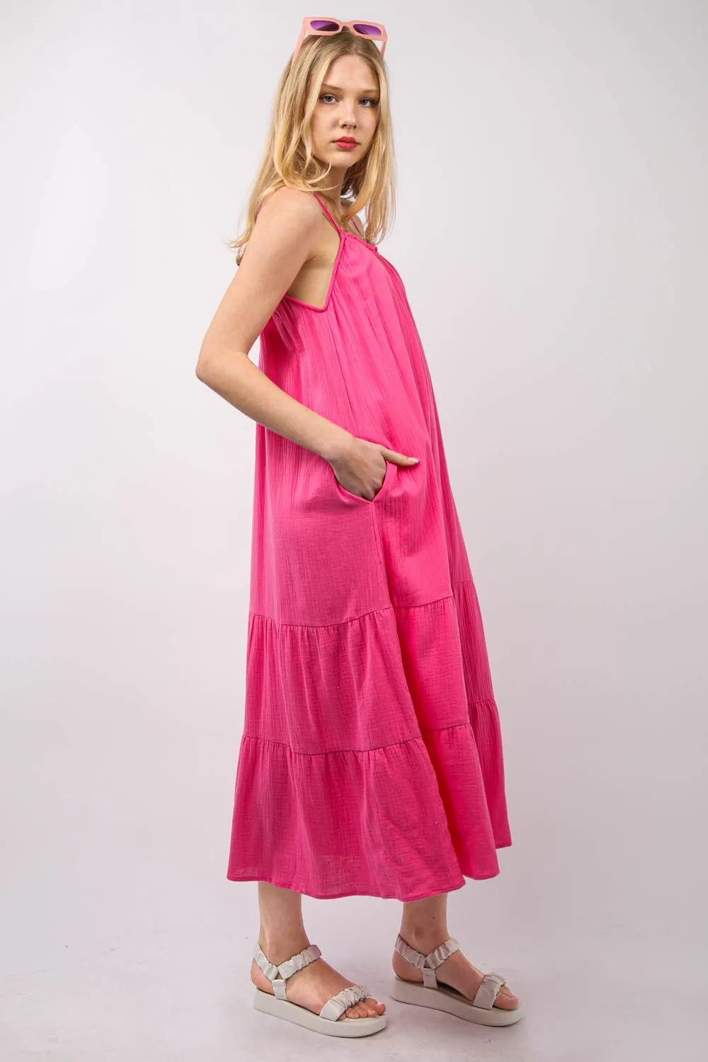 Image of VERY J Ruffled A-Line Midi Cami Dress | Queeble.shop