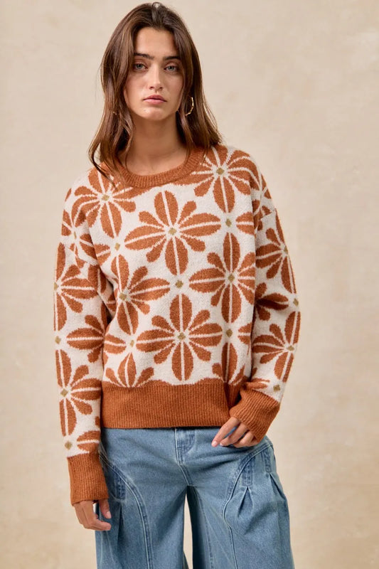 Image of BiBi Flower Pattern Long Sleeve Sweater | Queeble.shop