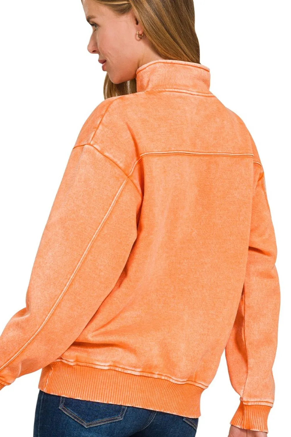 Image of Zenana Acid Wash Fleece Quarter Zip Pullover Sweatshirt | Queeble.shop