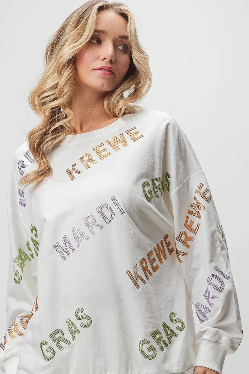 Image of BiBi Rhinestone Mardi Gras Krewe Pullover | Queeble.shop