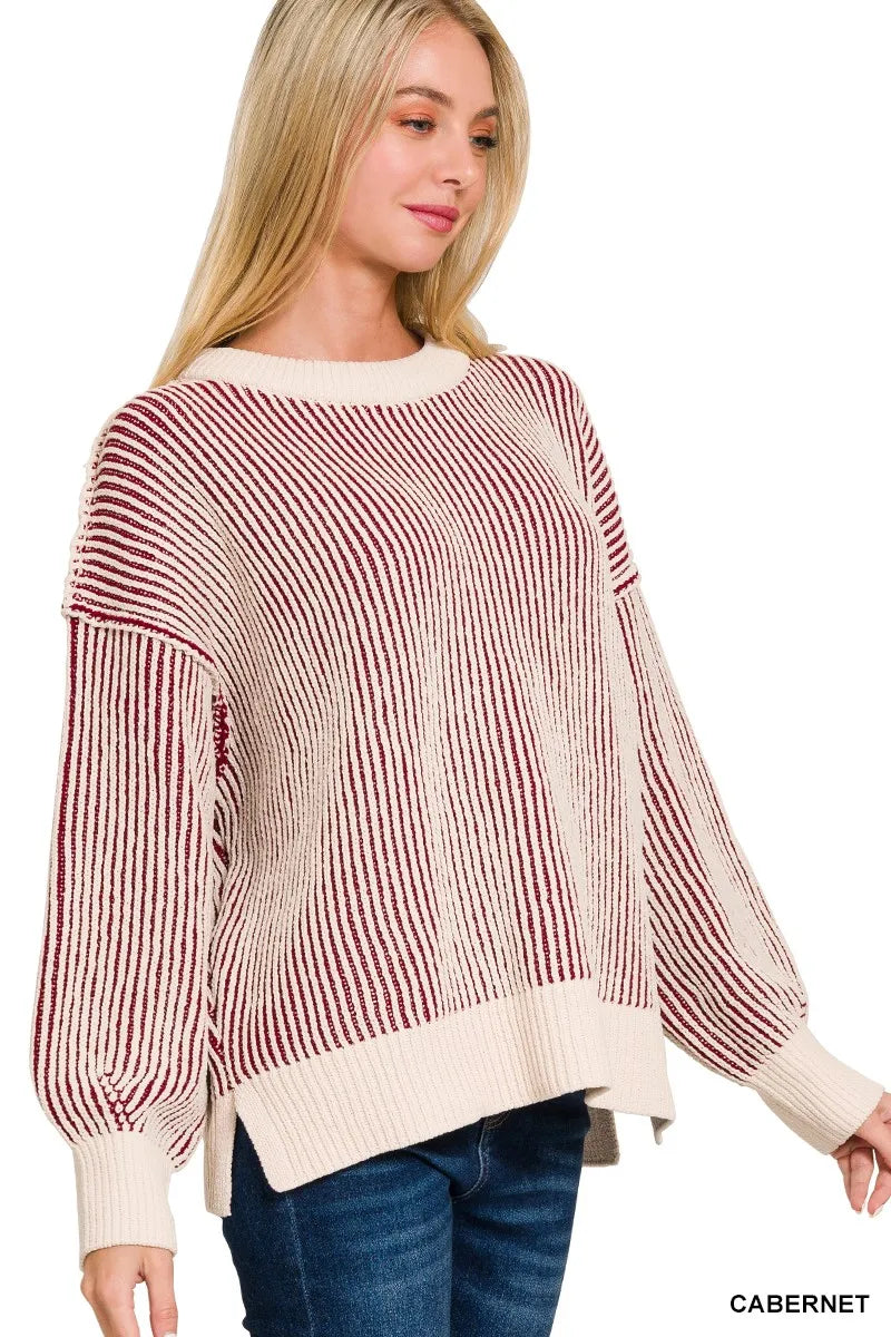 Image of Zenana Two Tone Crewneck Sweater | Queeble.shop