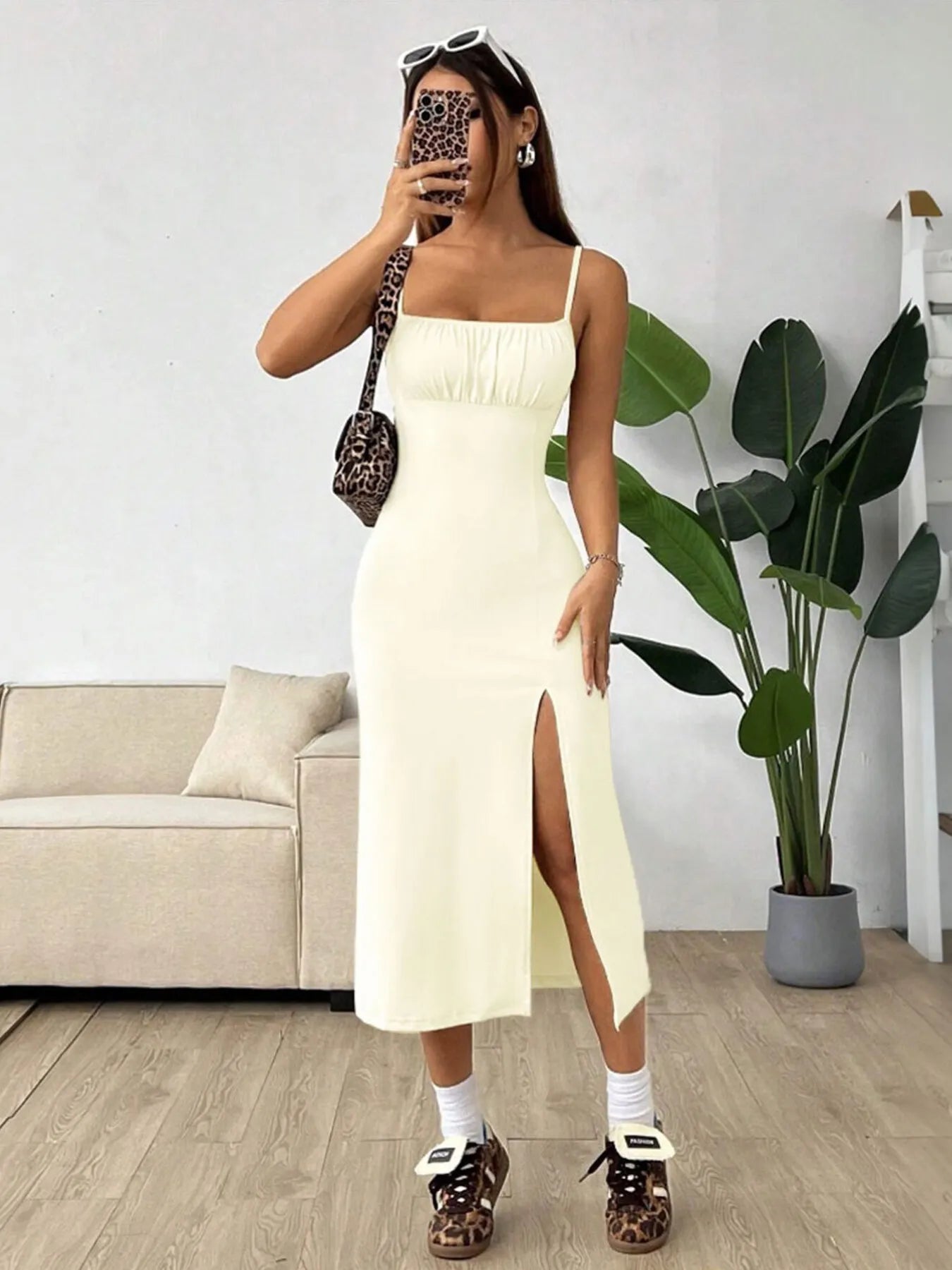 Image of Slit Bodice Midi Cami Dress | Queeble.shop