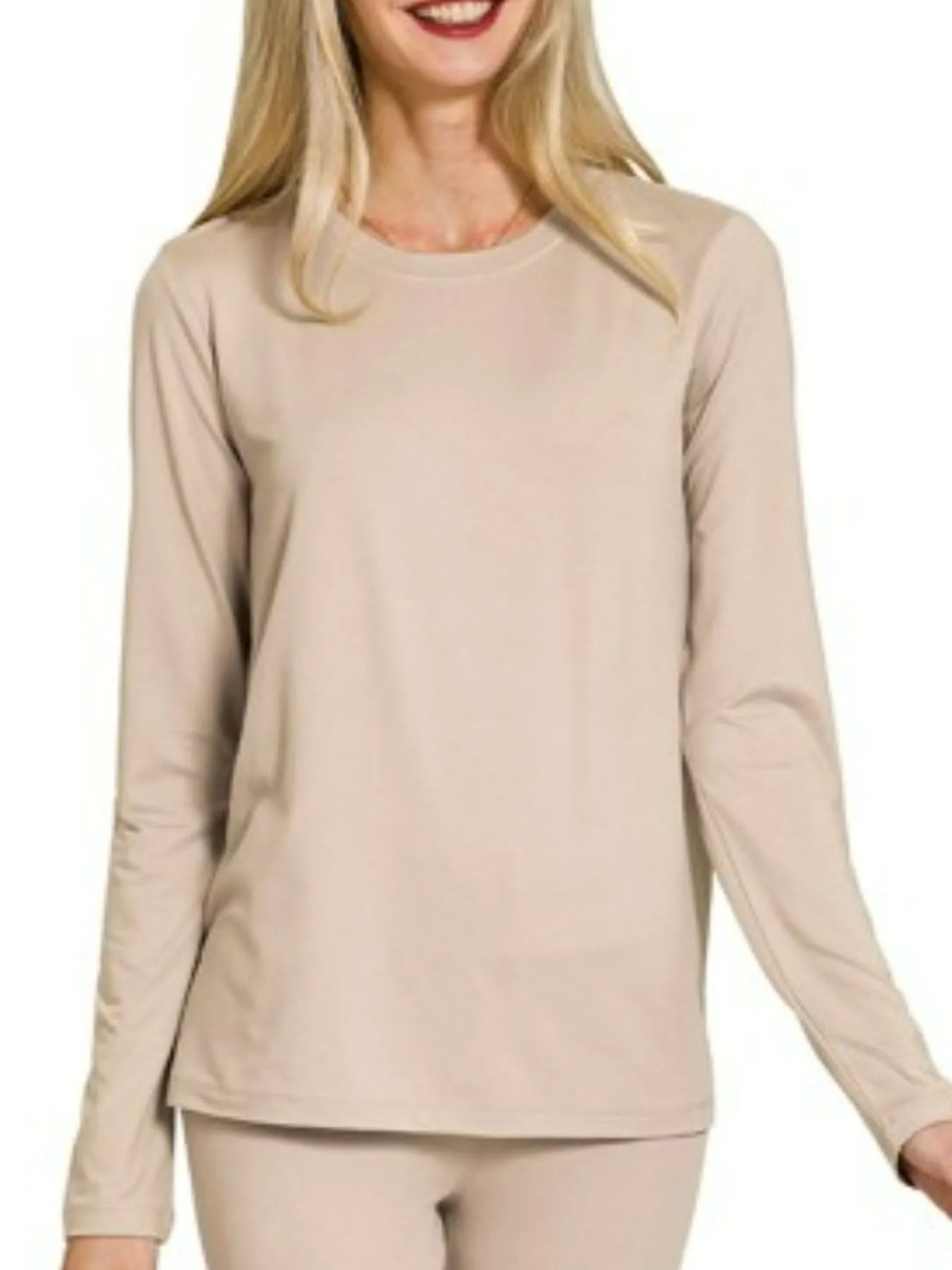 Image of Zenana Microfiber Round Neck Top and Leggings Set | Queeble.shop