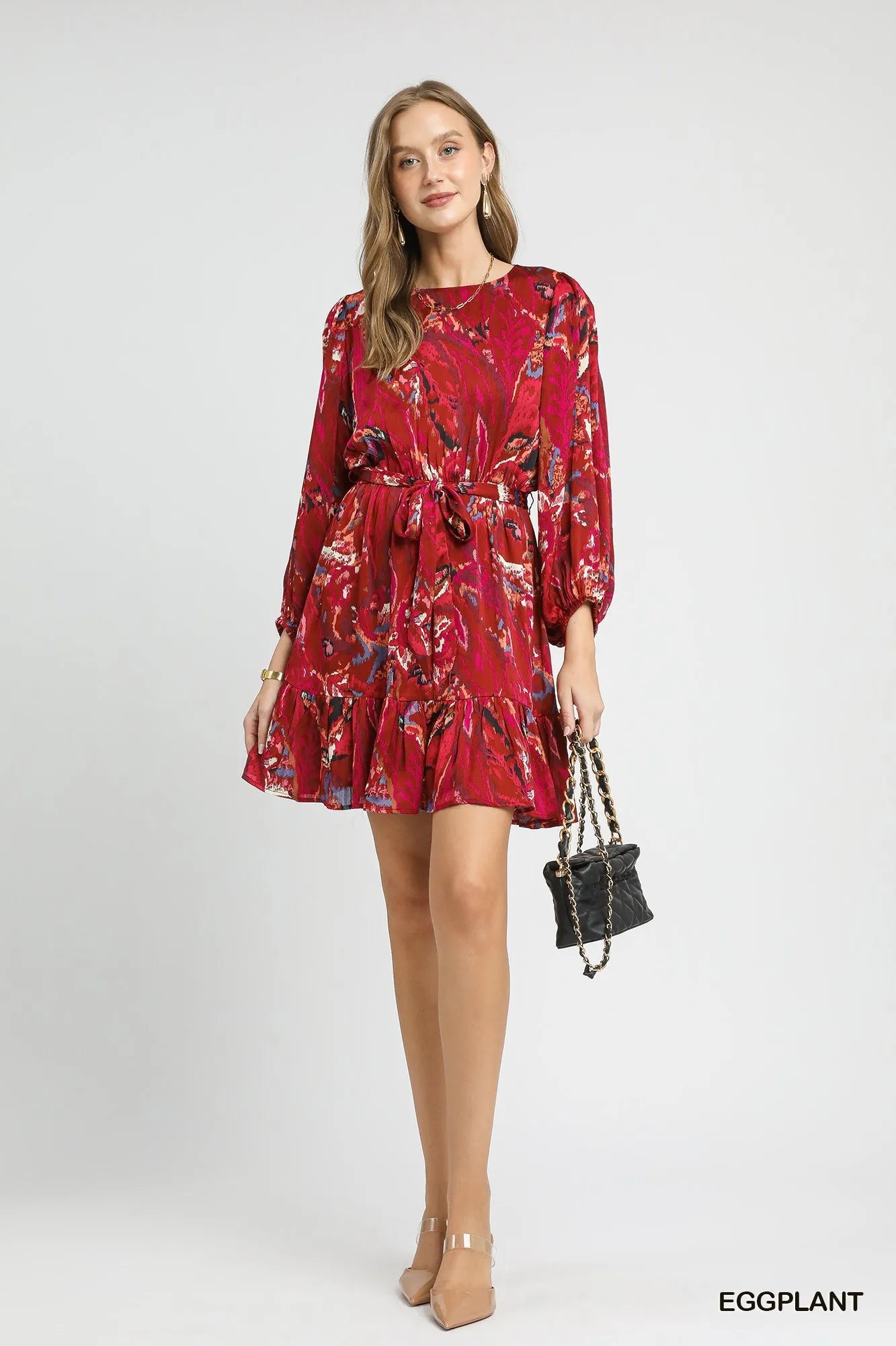 Image of Umgee Ruffled Hem Printed Balloon Sleeve Dress | Queeble.shop