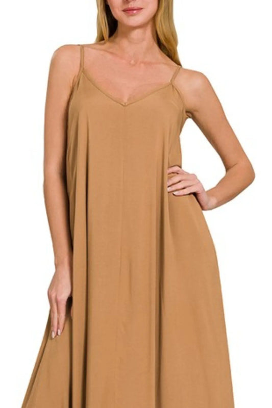 Image of Zenana Woven Arc Hem Cami Dress With Flowy Pockets | Queeble.shop
