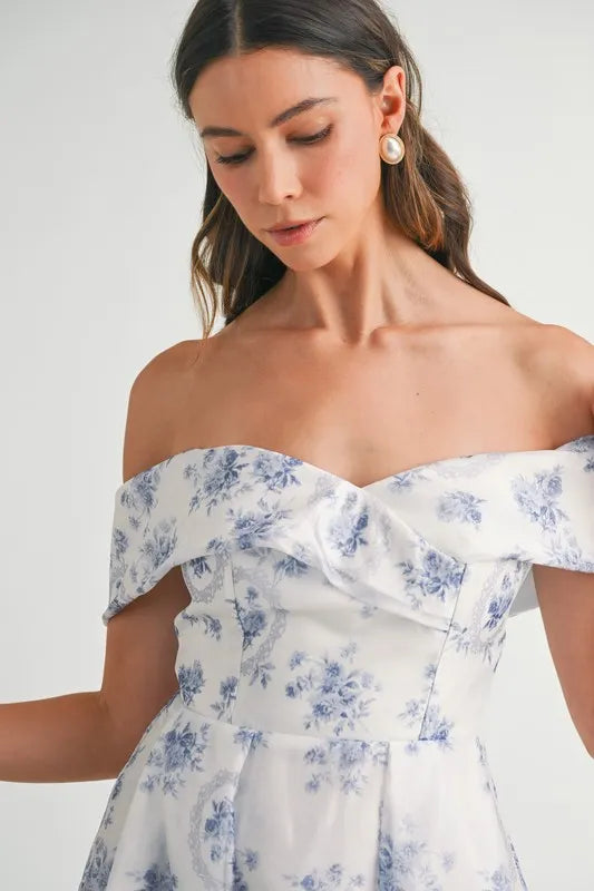 Image of MABLE Floral Printed Off Shoulder Maxi Dress | Queeble.shop