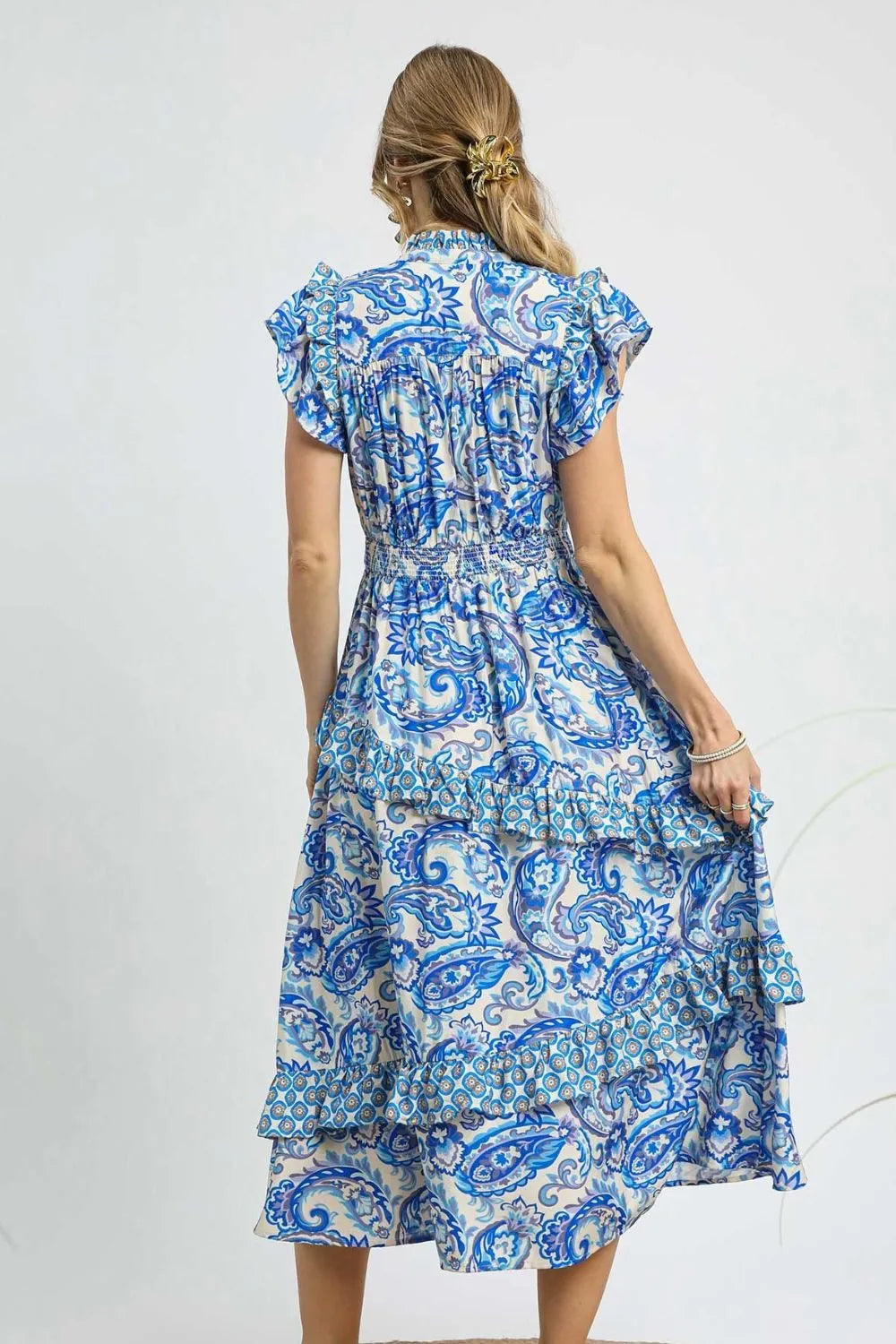 Image of Umgee Paisley Print Ruffle Sleeve Midi Dress | Queeble.shop