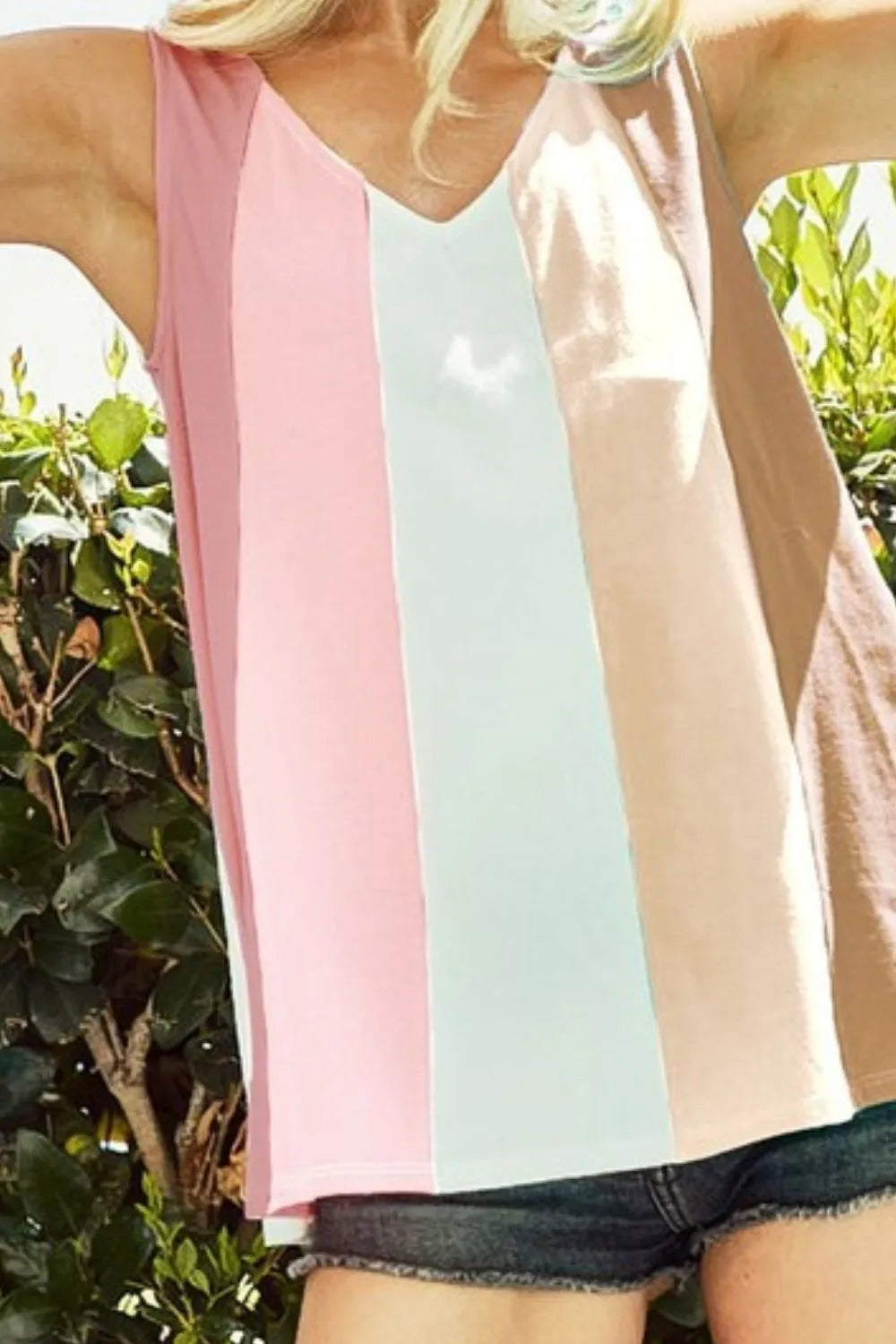 Image of BiBi Cotton Span Knit Color Block Sleeveless Top | Queeble.shop