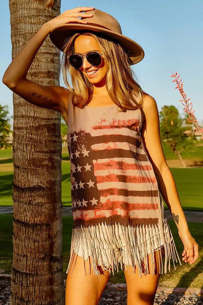 Image of BiBi American Flag Print Knit Sleeveless Top | Queeble.shop