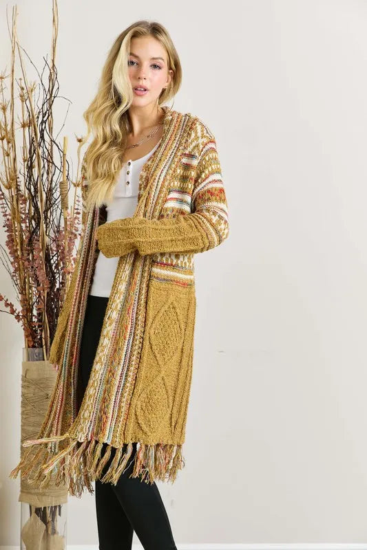 Image of Fringe Hem Aztec Cardigan | Queeble.shop