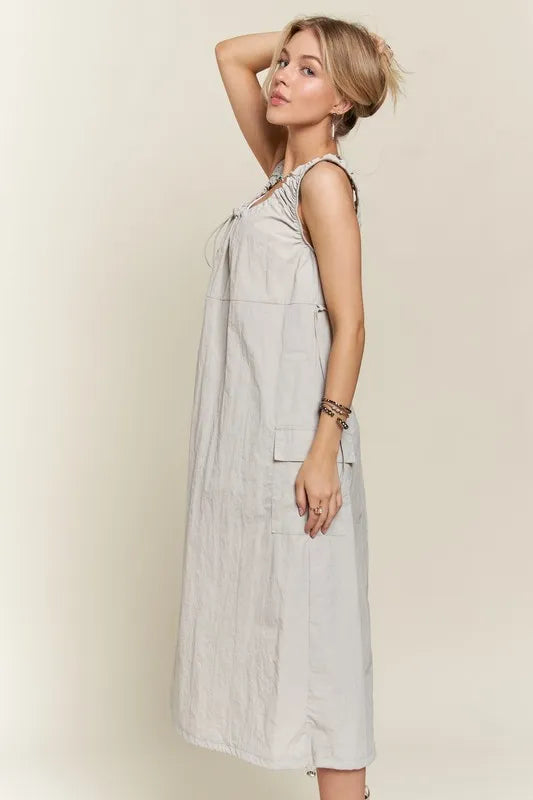 Image of ADORA Drawstring Slit Back Cargo Dress | Queeble.shop