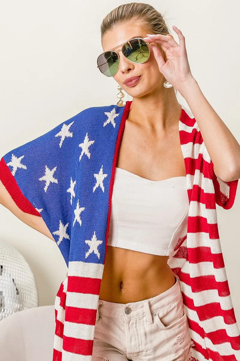 Image of BiBi American Flag Low Gauge Knit Cardigan | Queeble.shop