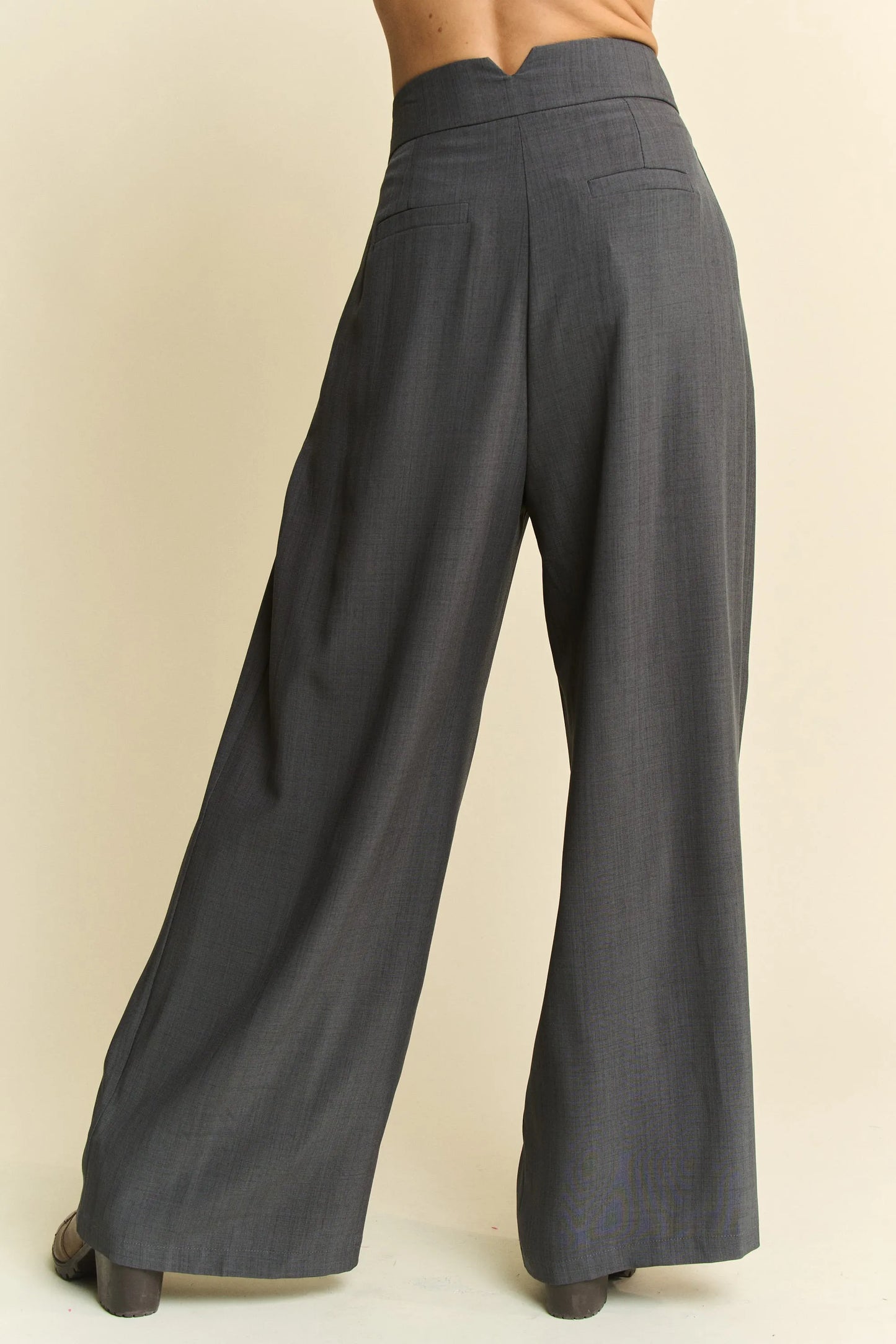 Image of Davi & Dani Solid Back Pocket Shirring Detail Wide Leg Pants | Queeble.shop