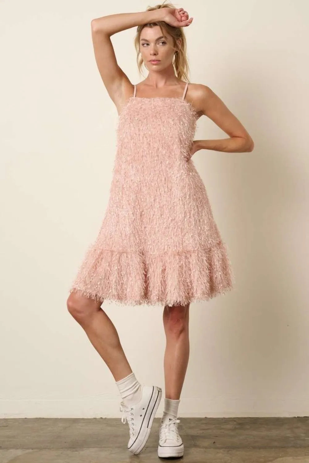 Image of Mittoshop Feather Ruffle Hem Mini Cami Dress | Queeble.shop