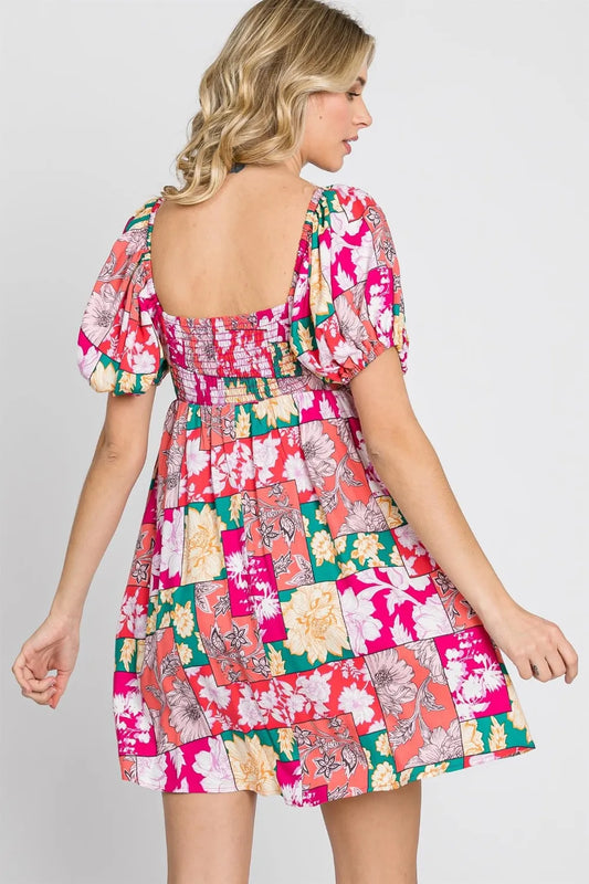 Image of GeeGee Floral Ruff Sleeve Mini Dress | Queeble.shop