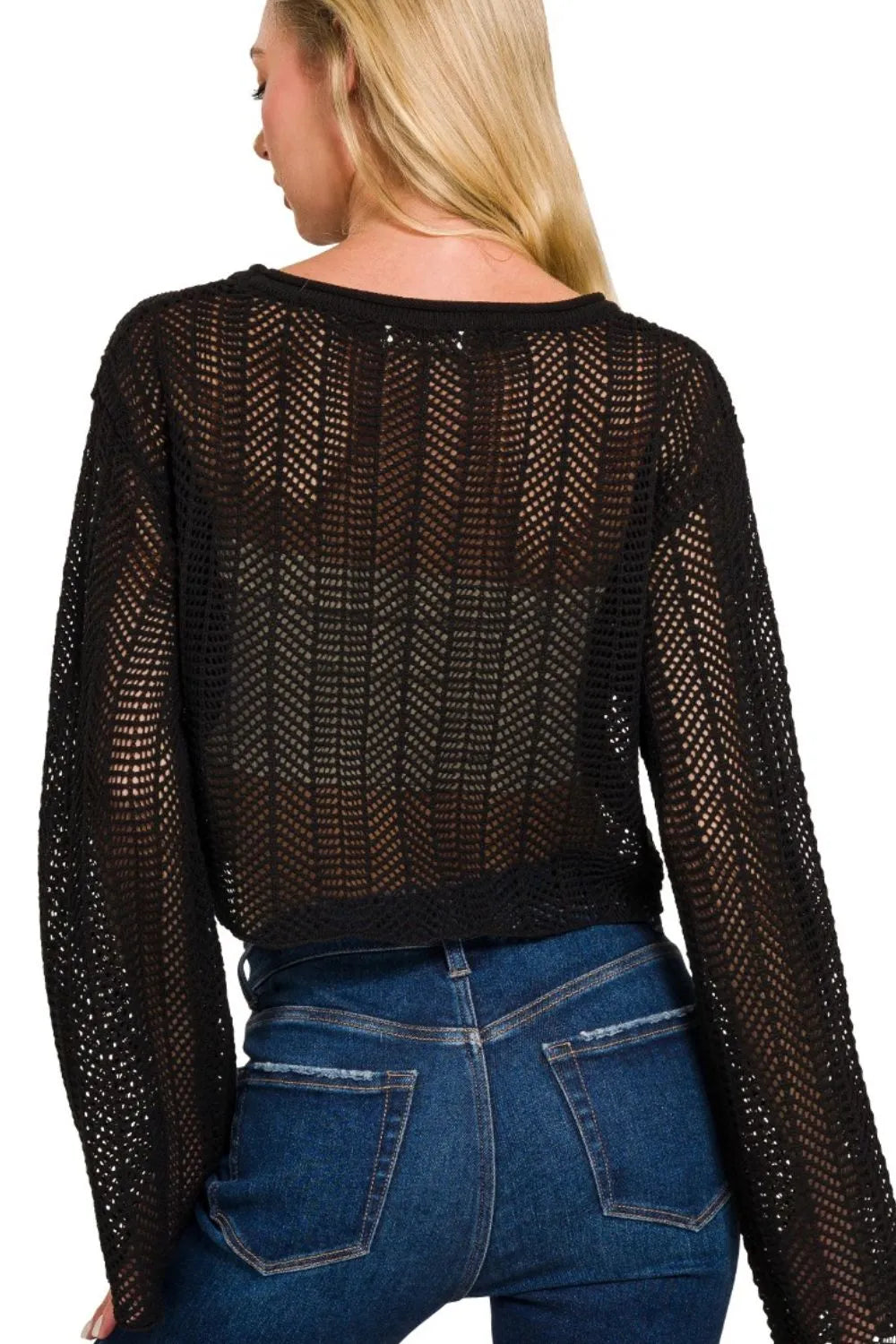 Image of Zenana Open Knit Cropped Sweater | Queeble.shop