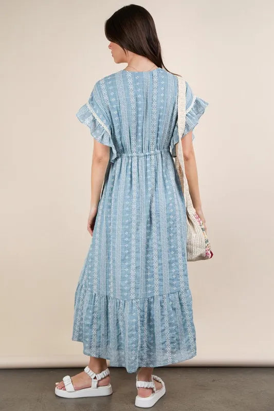 Image of VERY J Embroidered Boho Ruffled Midi Dress | Queeble.shop