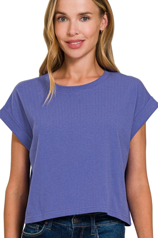 Image of Zenana Cotton Folded Sleeve Top | Queeble.shop