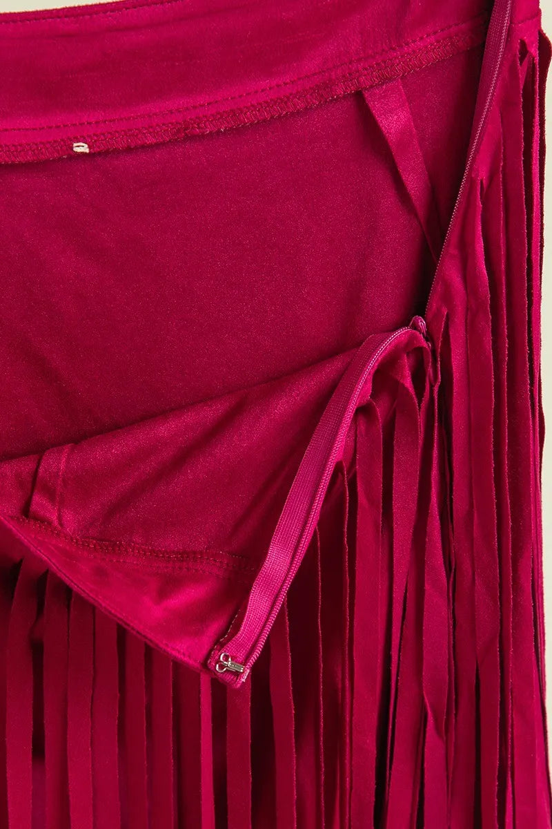 Image of BiBi Fringe Detailed Suede Skirt | Queeble.shop