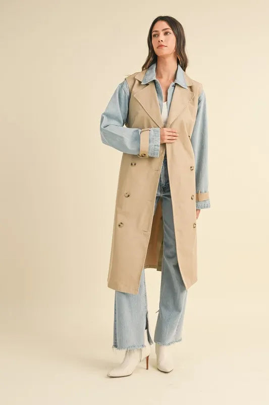 Image of MABLE Layered Look Trench Coat With Denim Jacket | Queeble.shop