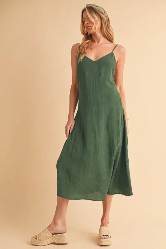 Image of Aemi+Co Side Button Midi Cami Dress | Queeble.shop