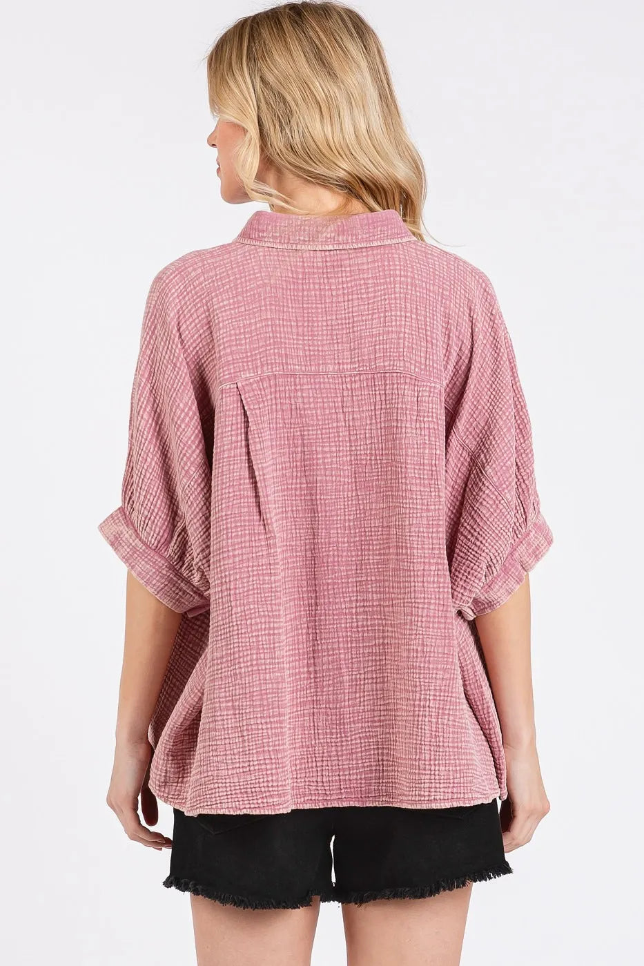 Image of Mittoshop Mineral Wash Gauze Dolman Sleeve Button Down Shirt | Queeble.shop