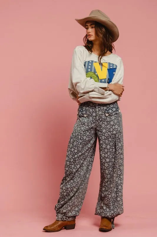 Image of BiBi LOVE Heart Patch Slit French Terry Sweatshirt | Queeble.shop