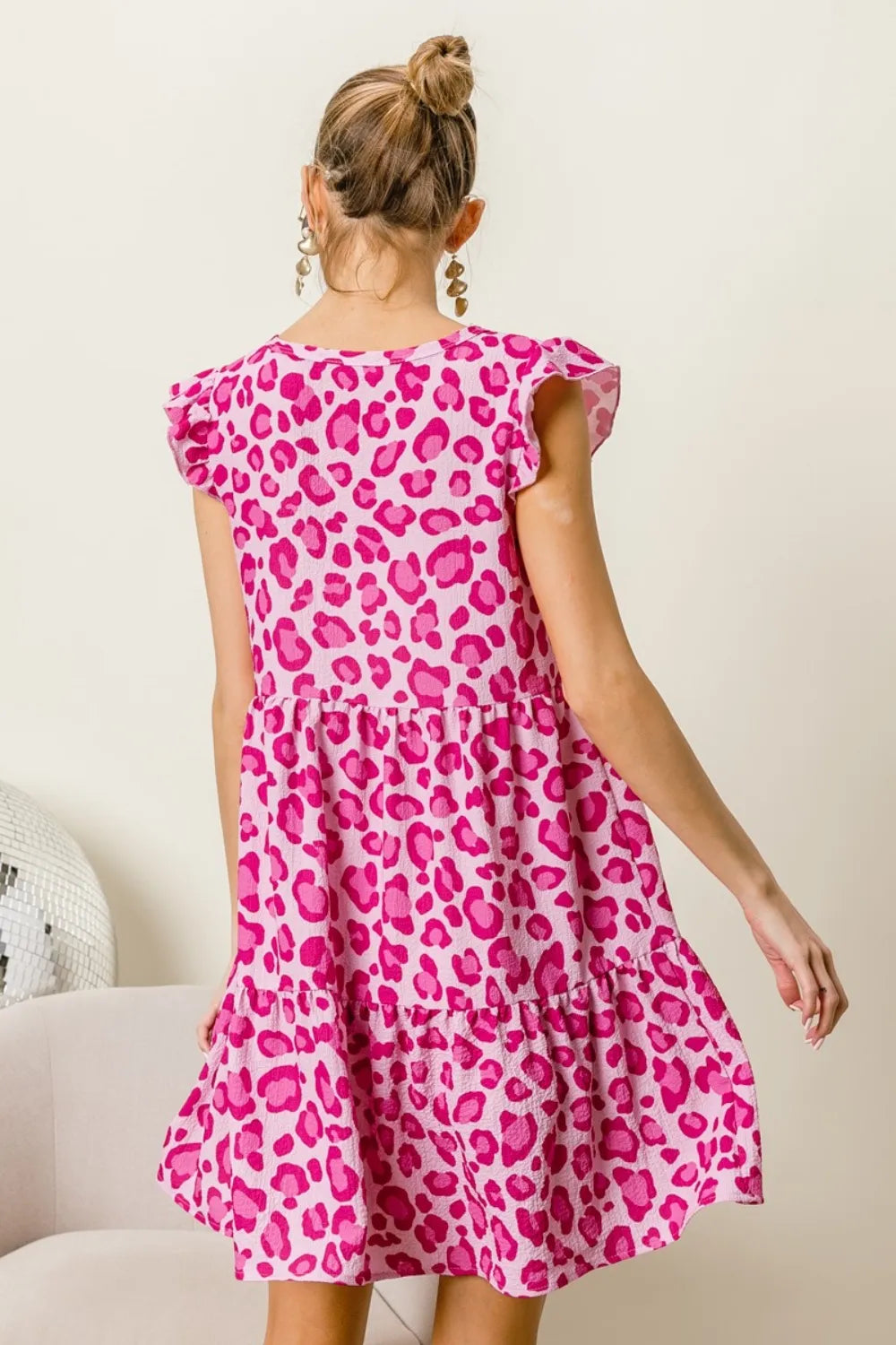Image of BiBi Leopard Cap Sleeve Tiered Mini Dress | Queeble.shop
