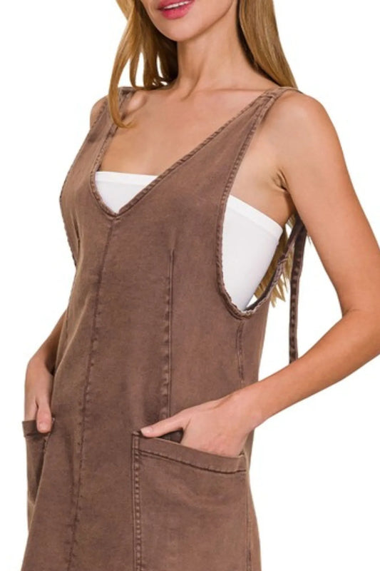 Image of Zenana Washed Adjustable Strap Denim Overall Dress | Queeble.shop