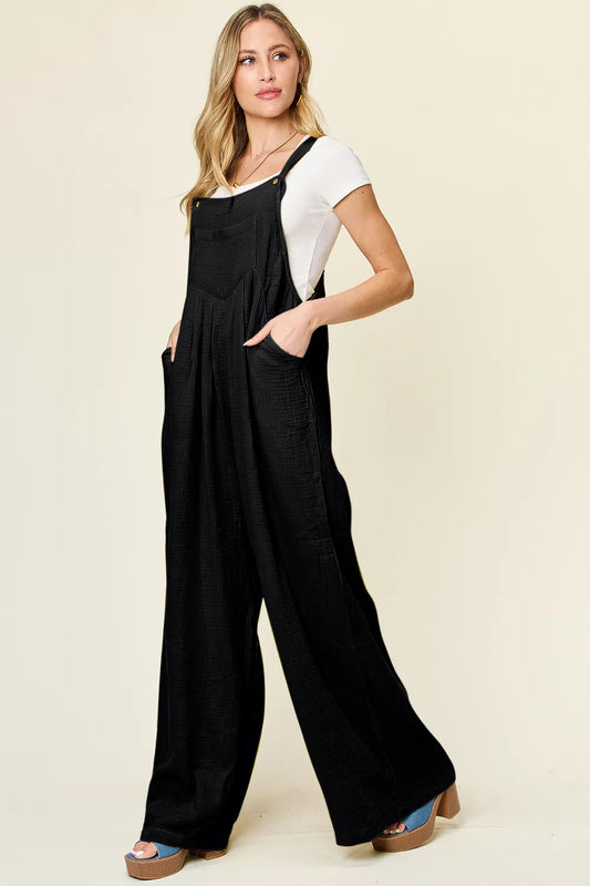 Image of Double Take Full Size Texture Wide Strap Wide Leg Overall | Queeble.shop