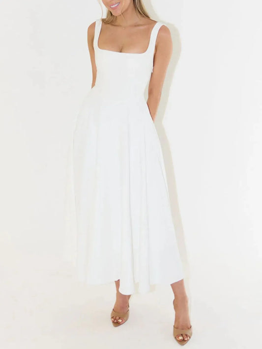 Image of Square Neck Sleeveless Midi Dress | Queeble.shop