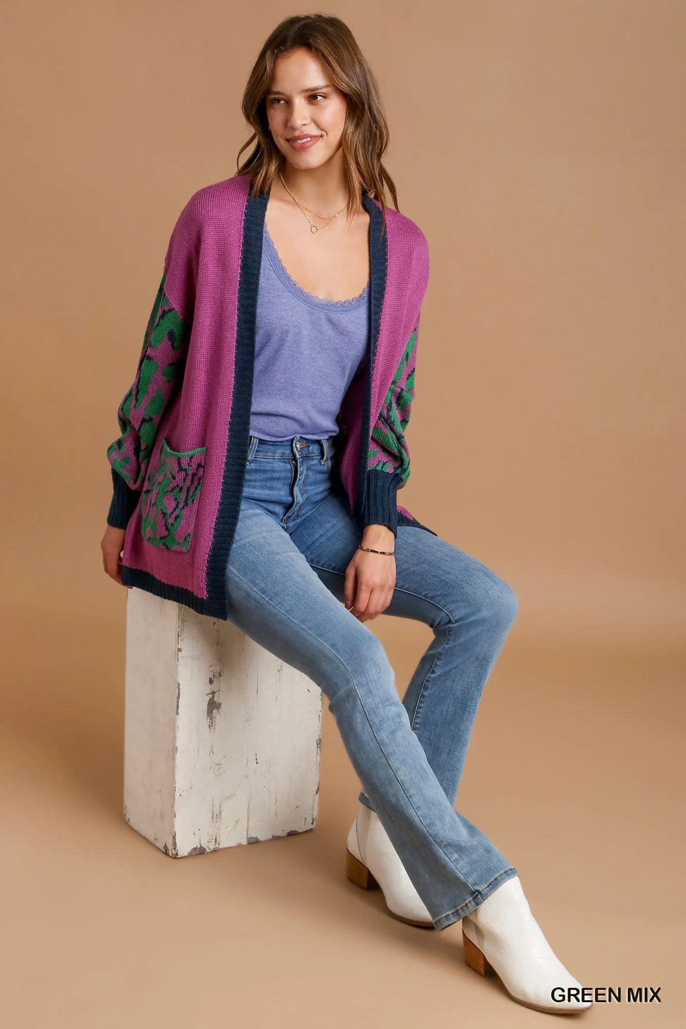 Image of Umgee Animal Print Open Front Sweater Cardigan | Queeble.shop