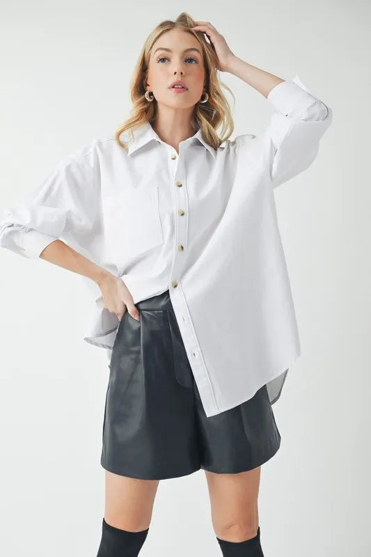 Image of Aemi + Co High-Low Collared Neck Drop Shoulder Shirt | Queeble.shop