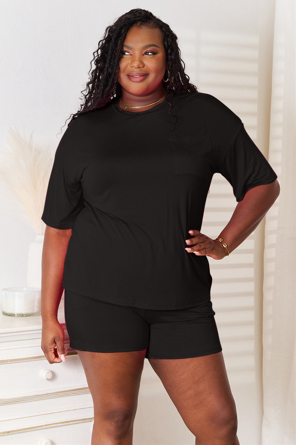 Image of Basic Bae Full Size Soft Rayon Half Sleeve Top and Shorts Set | Queeble.shop