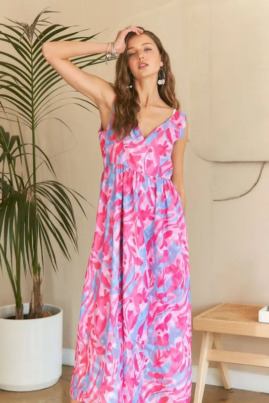 Image of ADORA Abstract Floral V-Neck Maxi Dress | Queeble.shop