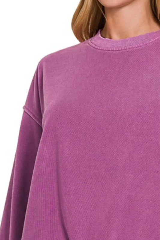 Image of Zenana Soft Fleece Pigment Dye Round-neck Sweatshirts | Queeble.shop