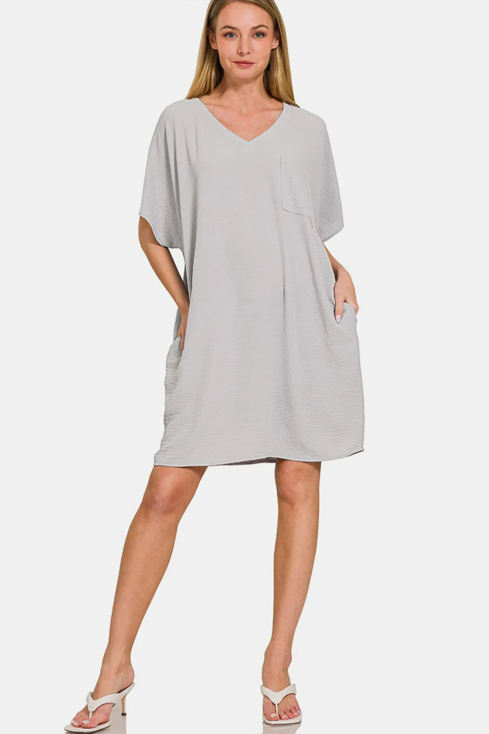 Image of Zenana V-Neck Tee Dress with Pockets | Queeble.shop