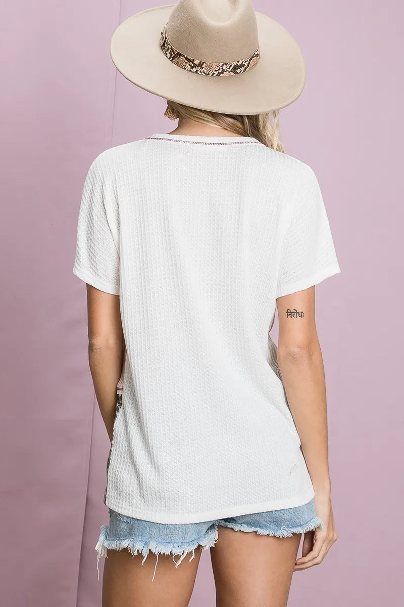 Image of BiBi Colr Block Waffle Knit Top | Queeble.shop