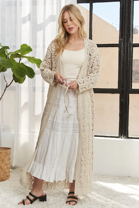 Image of ADORA Long Sleeves Crochet Elastic Cardigan | Queeble.shop