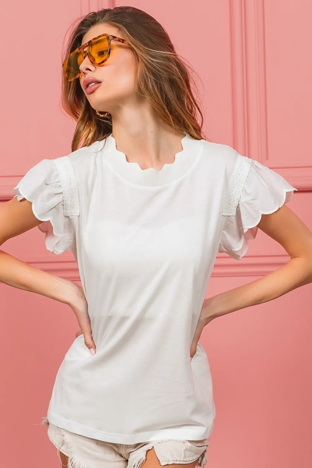 Image of BiBi Scallop Edged Lace Trim Top | Queeble.shop