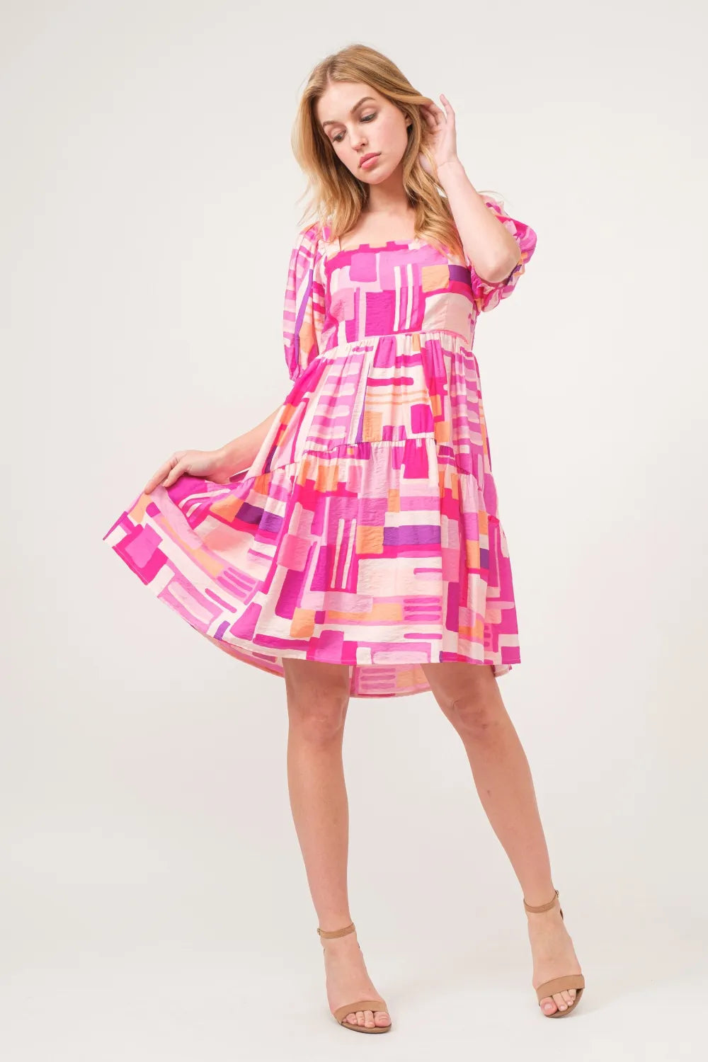 Image of And The Why Color Block Puff Sleeve Dress | Queeble.shop