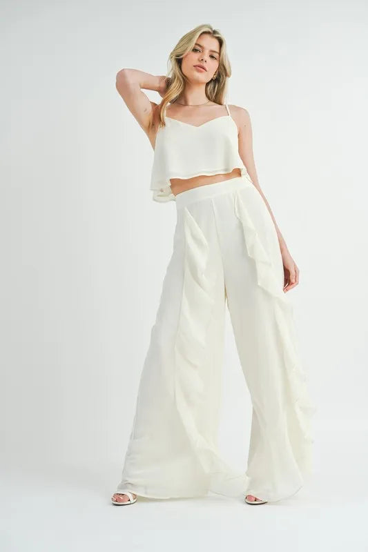 Image of MABLE Crop Cami and Ruffled Wide Leg Pants Set | Queeble.shop