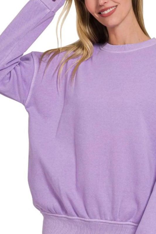 Image of Zenana Soft Fleece Pigment Dye Round-neck Sweatshirts | Queeble.shop