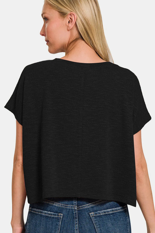 Image of Zenana V-Neck Short Sleeve Crop T-Shirt | Queeble.shop