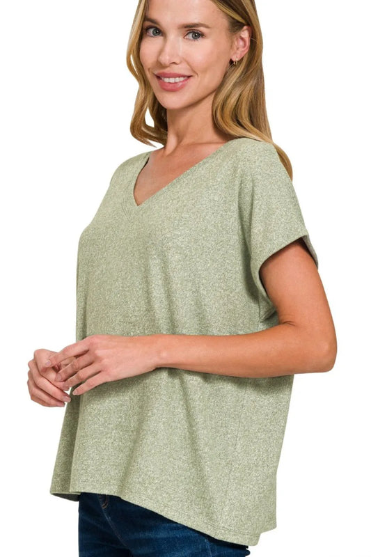 Image of Zenana Soft Melange Hacci V-neck Tee | Queeble.shop