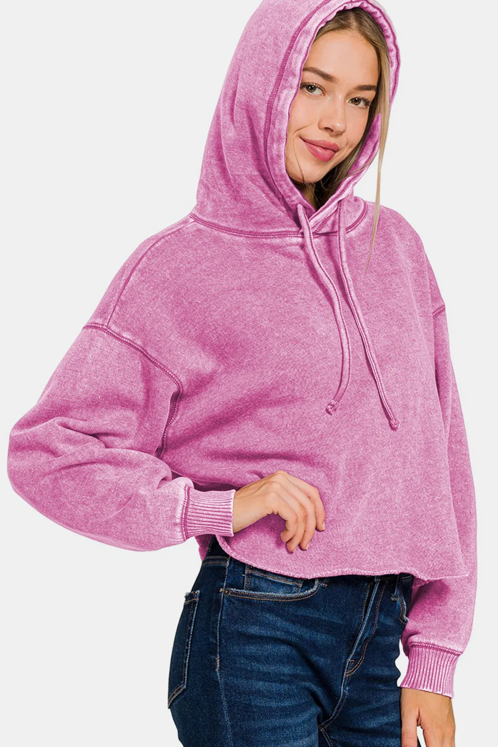 Image of Zenana Acid Wash Fleece Cropped Hoodie | Queeble.shop