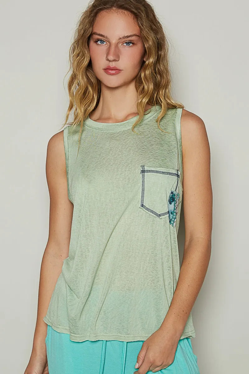 Image of POL Floral Detail Pocket Patch Tank Top | Queeble.shop