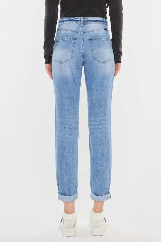 Image of Kancan High Rise Distressed Mom Jeans | Queeble.shop