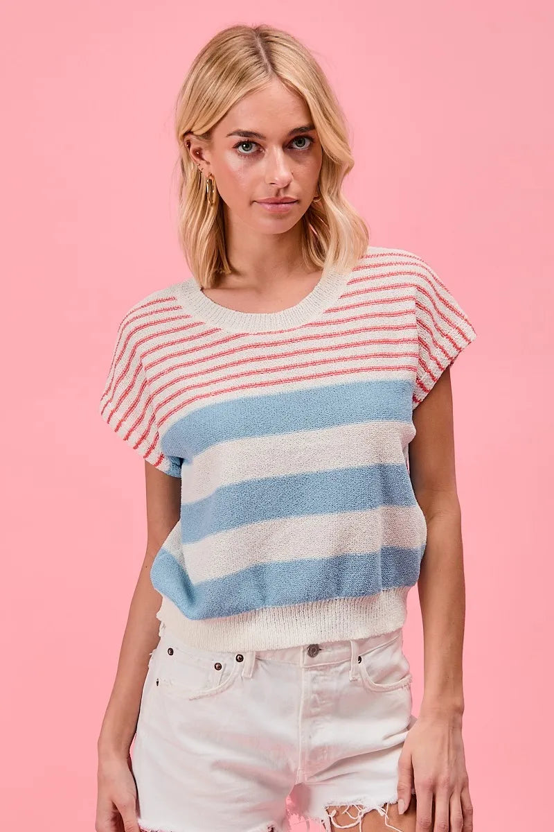 Image of BiBi Stripes Lightweight Short Sleeve Sweater | Queeble.shop