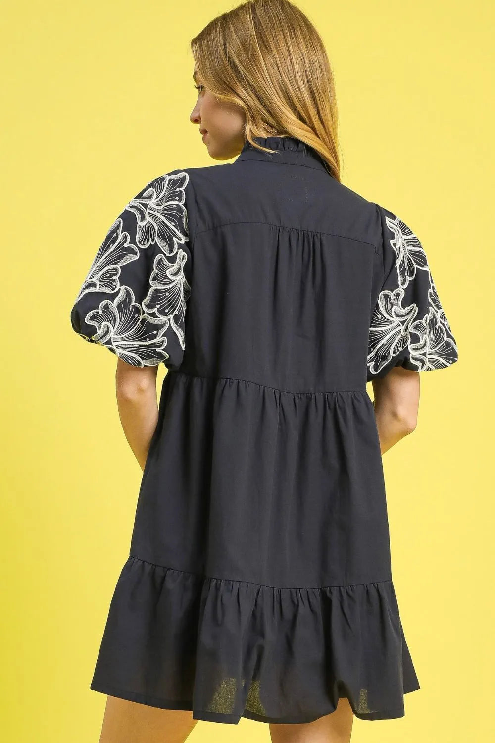 Image of Umgee Tiered Embroidered Puff Sleeve Mini Dress | Queeble.shop